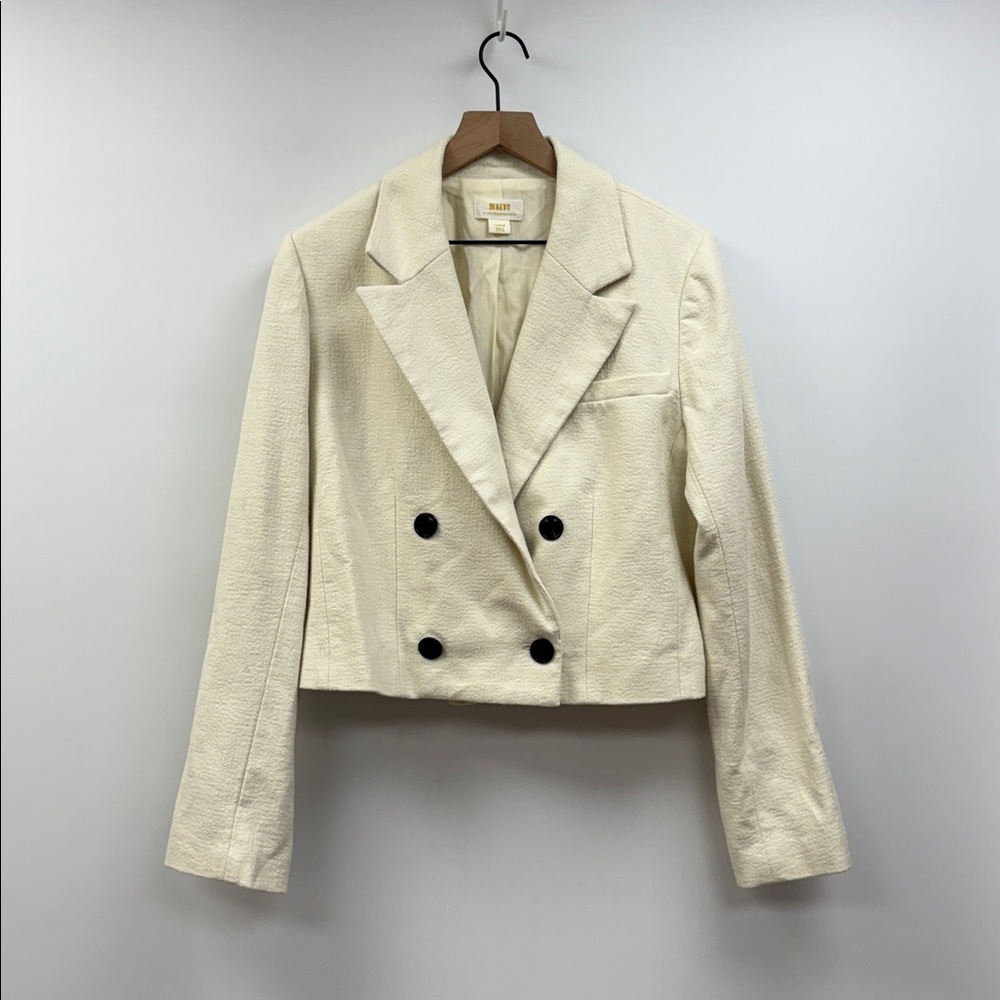 Anthropologie Maeve Tweed Double Breasted Crop Blazer Jacket Preppy Ivory Large - Picture 3 of 11